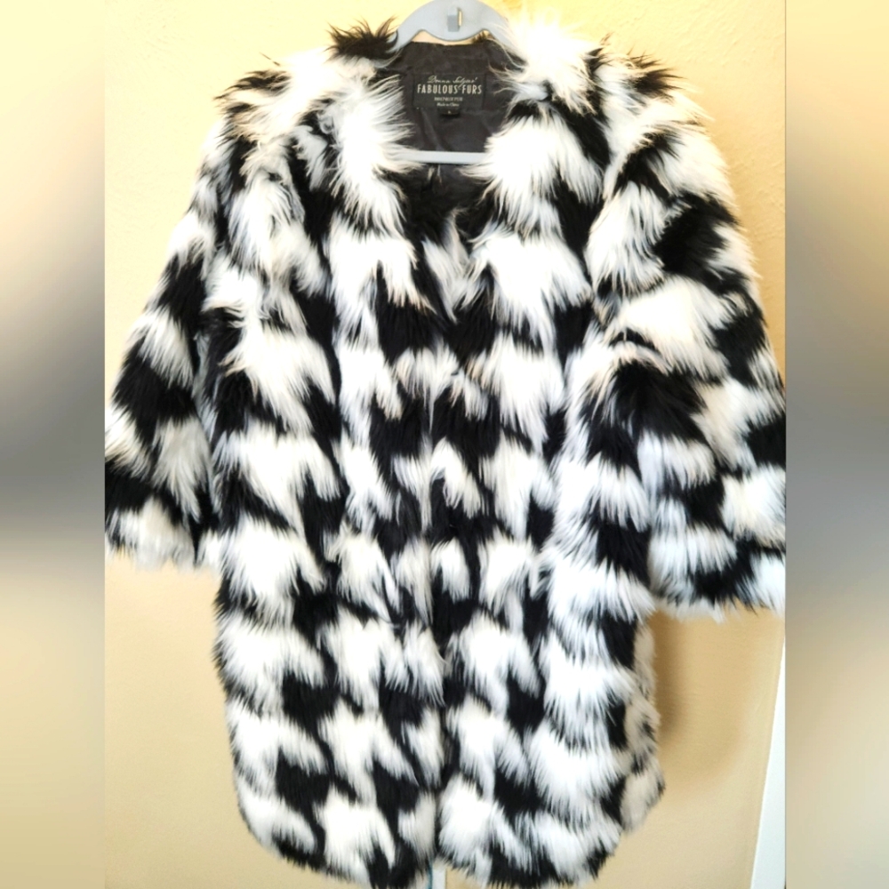 Fabulous Furs Faux Fur Checkered Long Coat